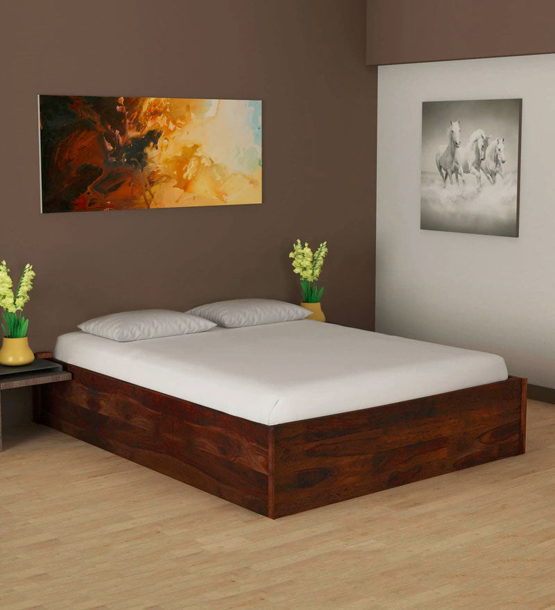 Hout Solid Wood King Size Bed with Storage in Provincial Teak Finish