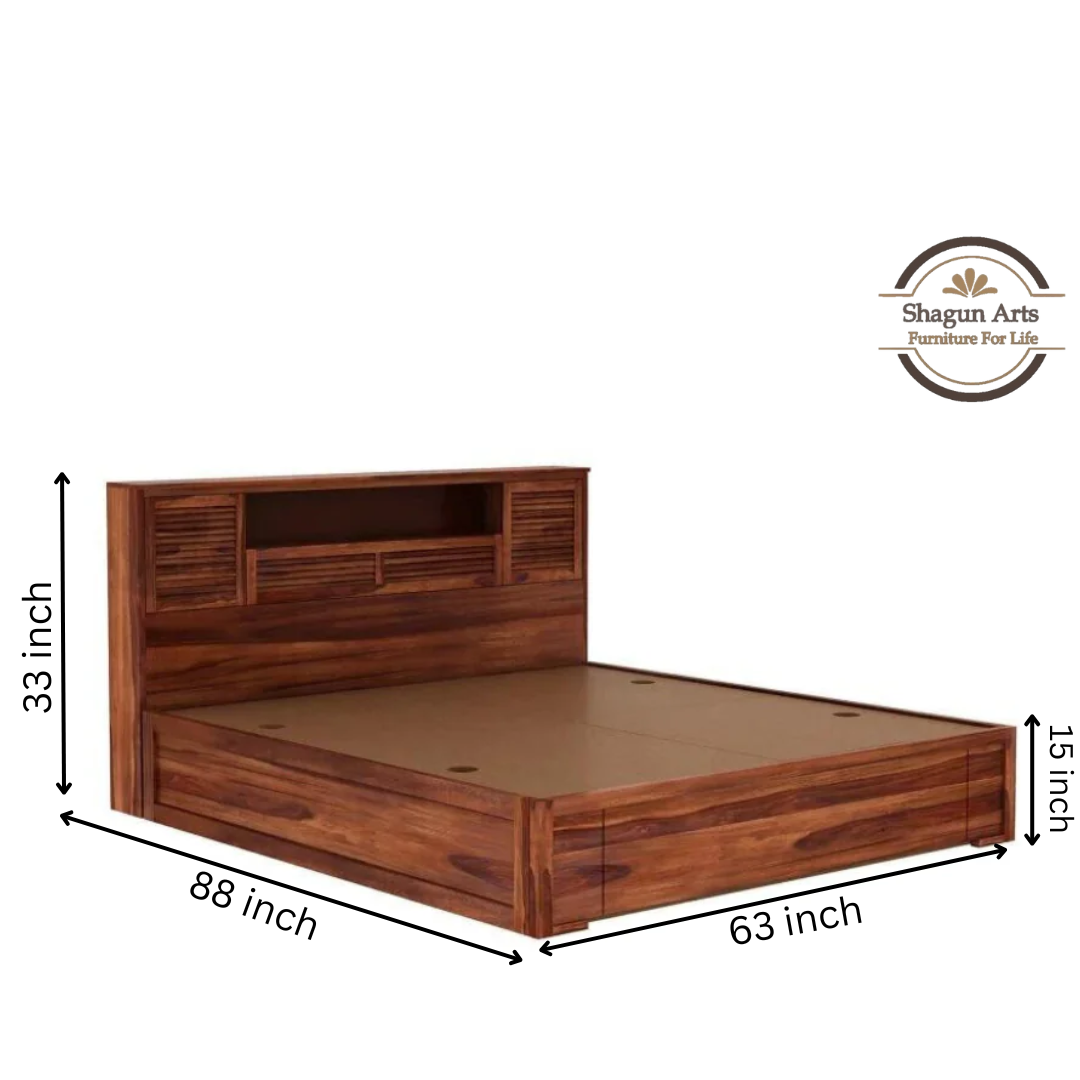 Maddox Solid Sheesham Wood King Size Bed in Walnut Finish