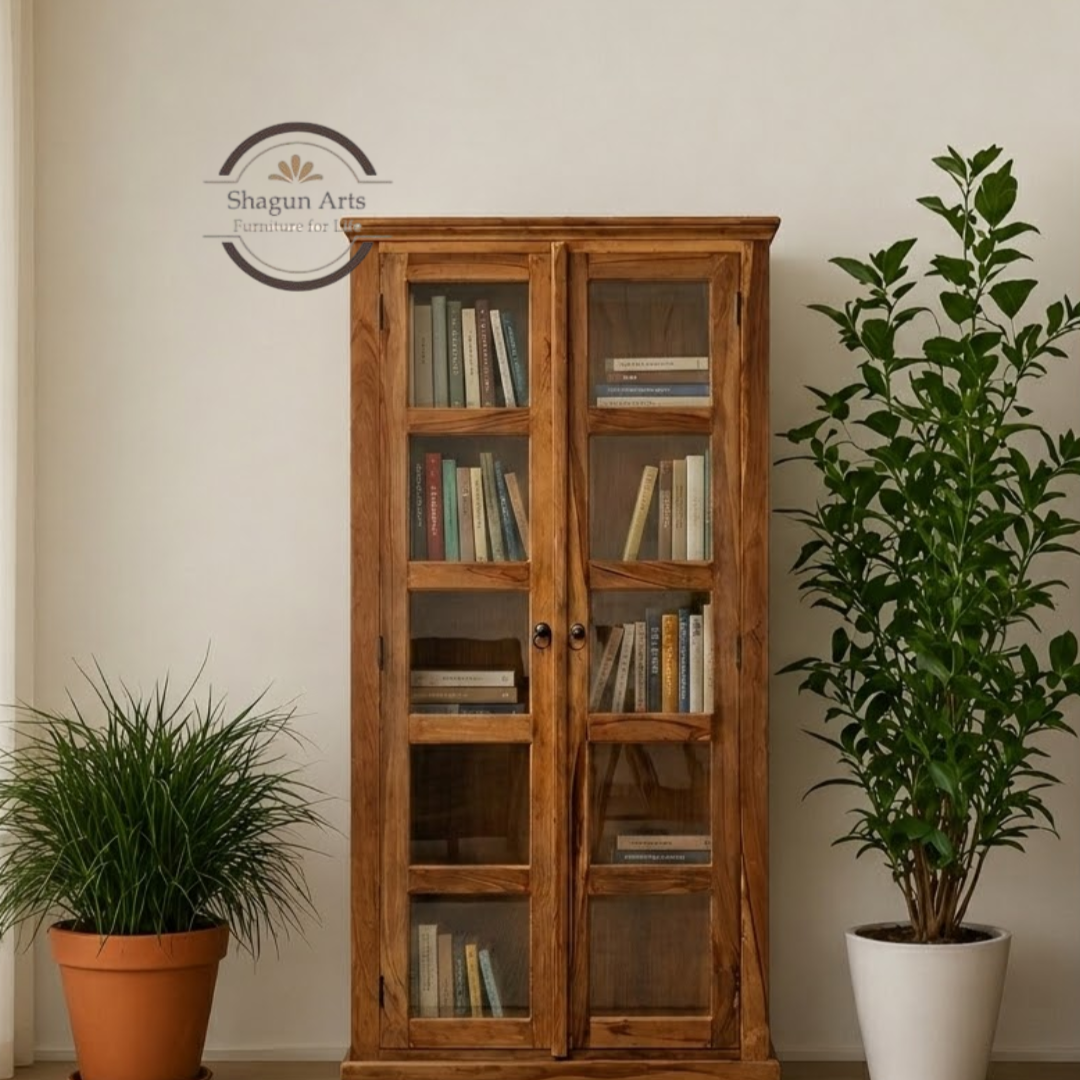 Carys Solid Sheesham Wood Glass Door Display Cabinet