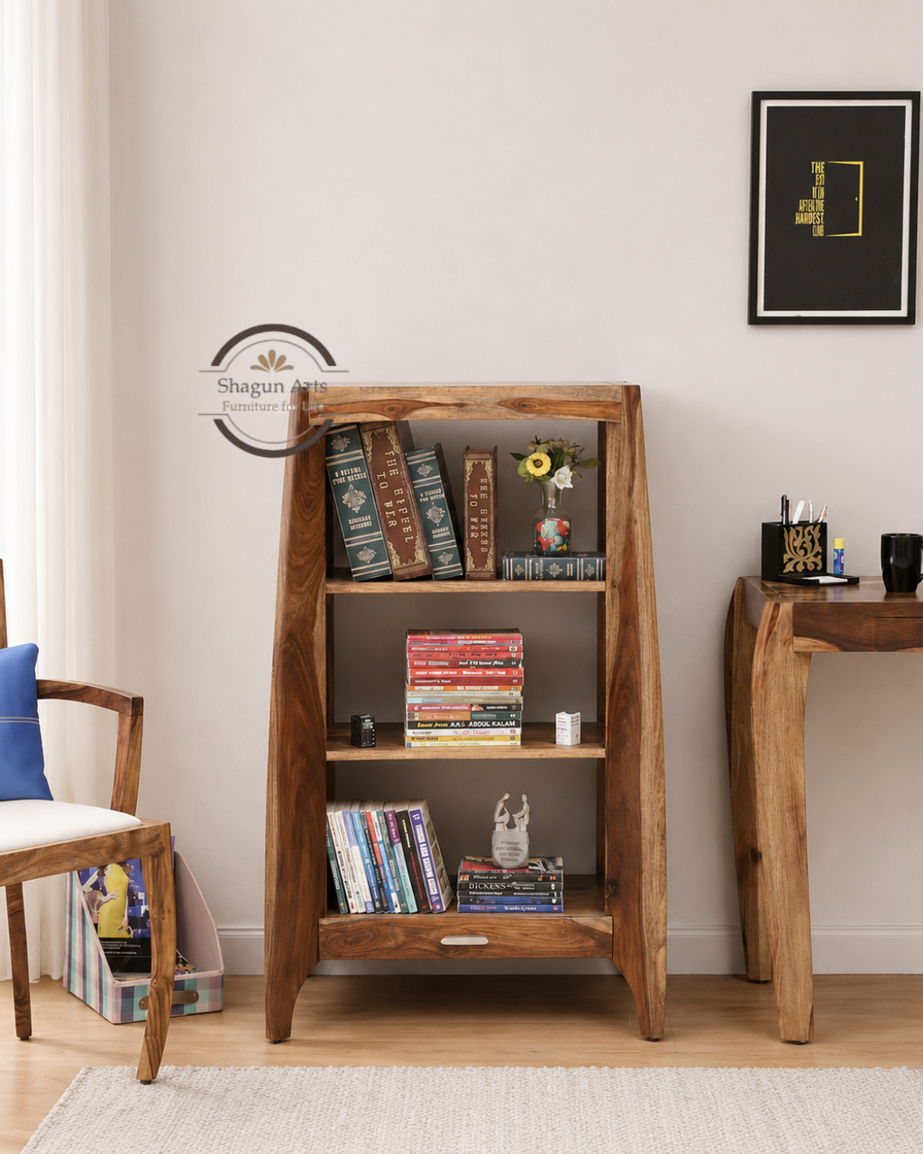 Crossroads Sheesham Wood Bookshelf with Multi-Level Open Storage In Warm Walnut Finish