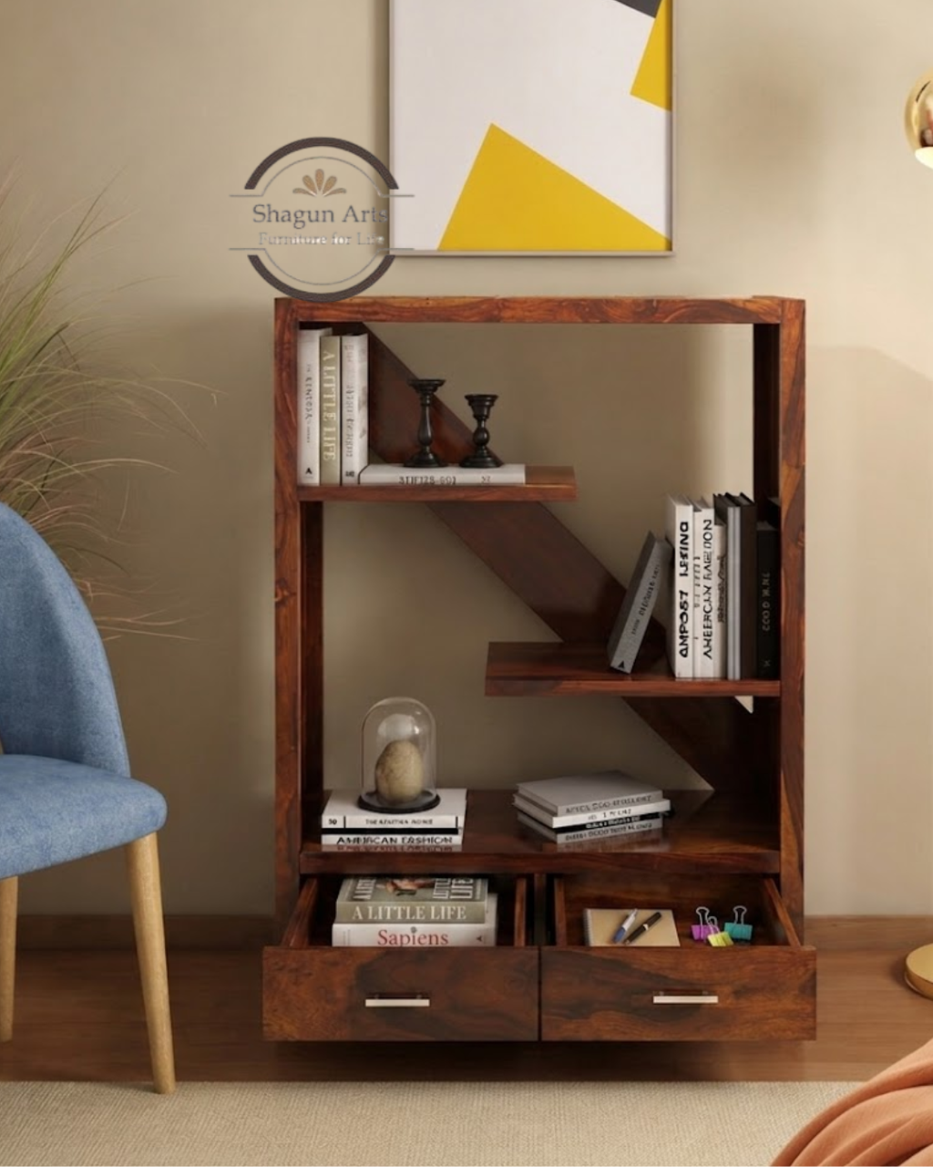 Pietro Solid Wood Book Shelf in Dual Tone Finish