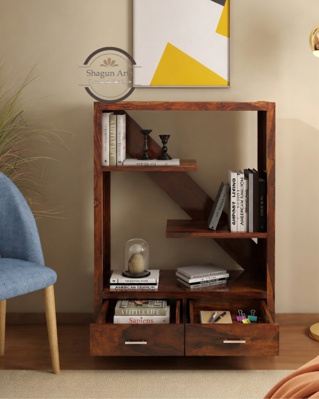 Pietro Solid Wood Book Shelf in Dual Tone Finish