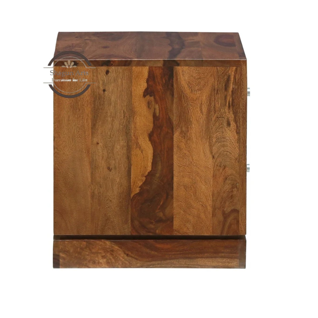 Solid Sheesham Wood Bedside Table with 2 Drawers | Modern Wooden Nightstand | Rustic Teak Finish