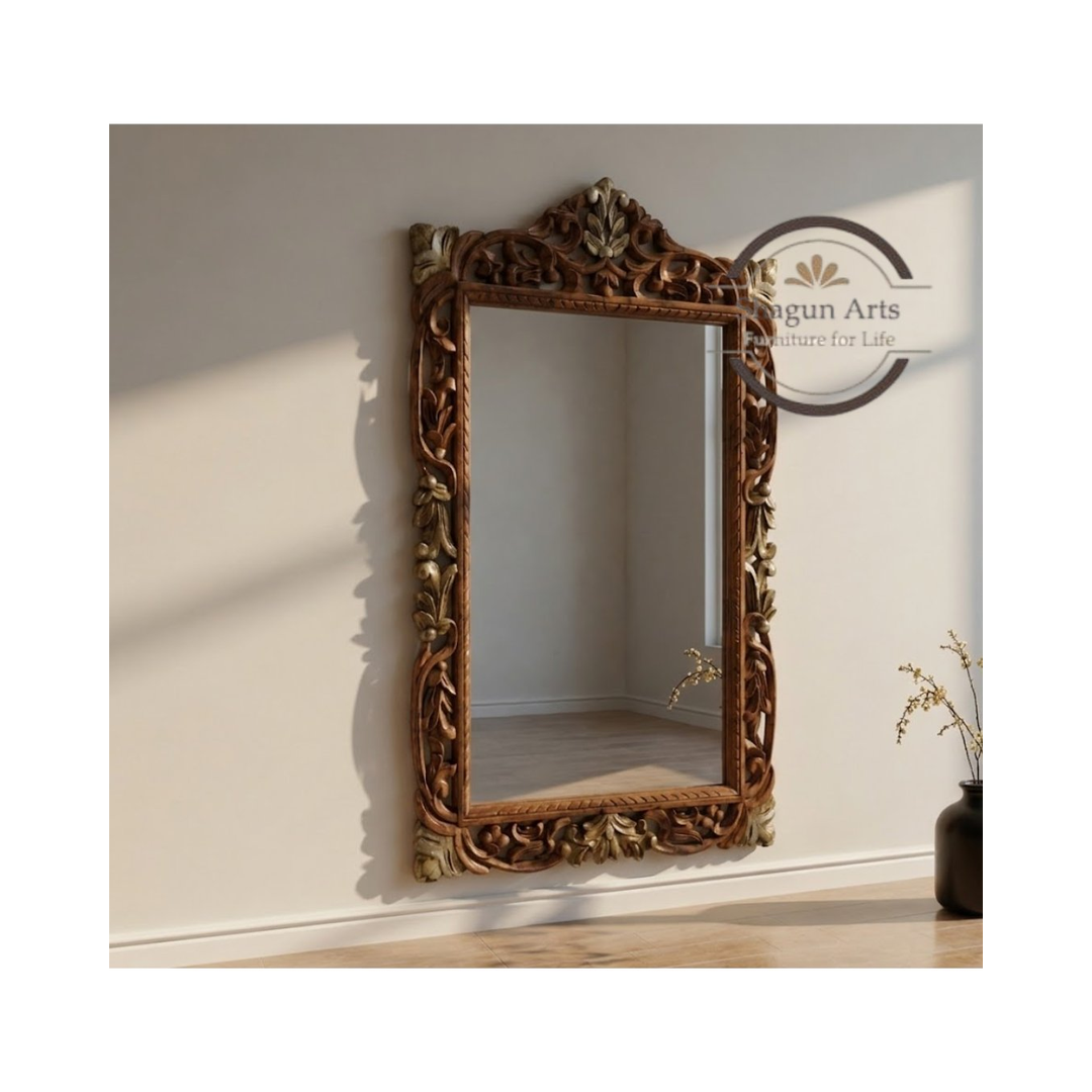 Handcrafted Ornate Carved Wooden Wall Mirror