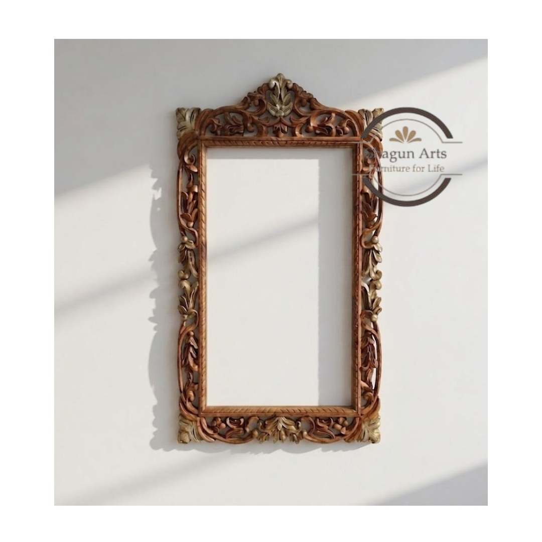 Handcrafted Ornate Carved Wooden Wall Mirror