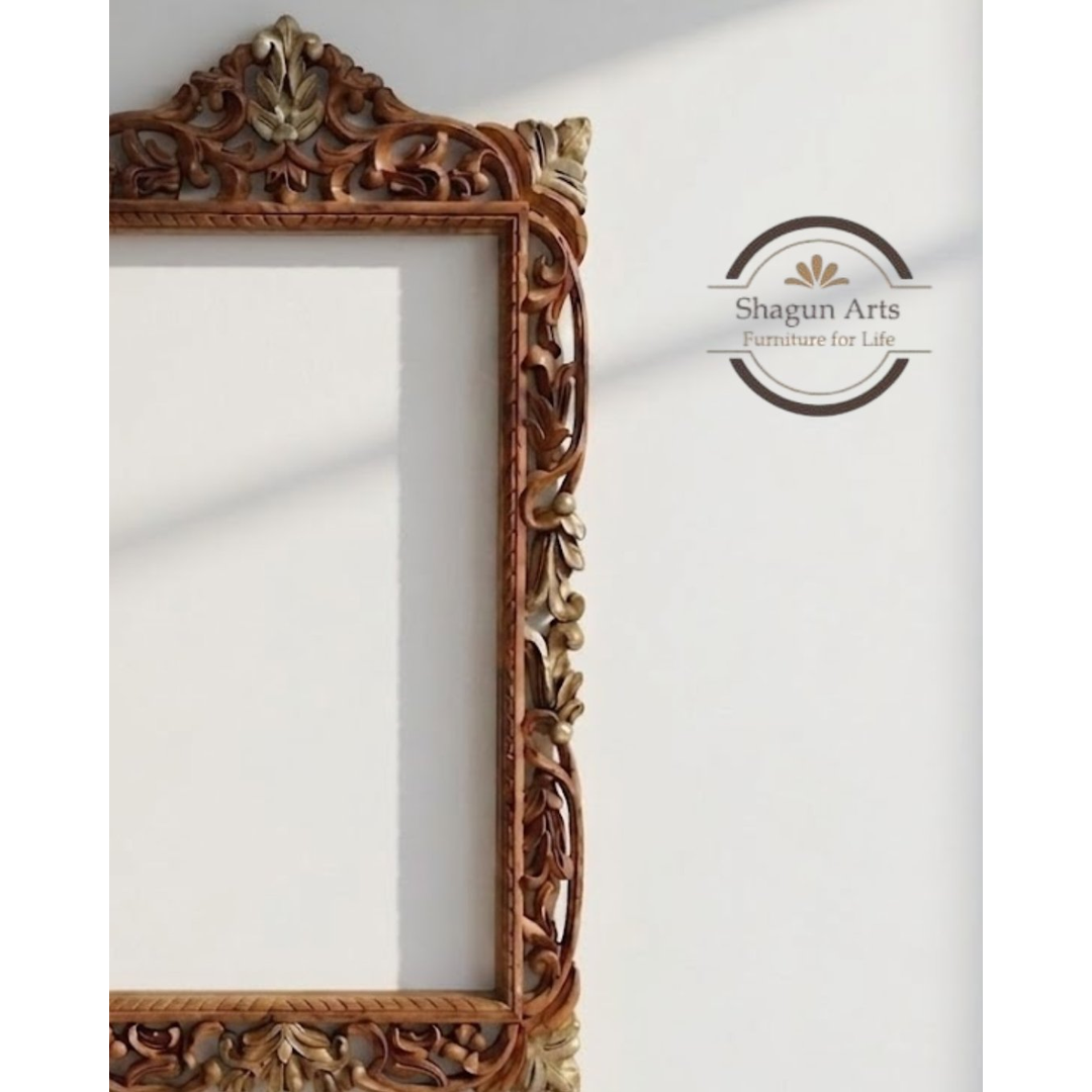 Handcrafted Ornate Carved Wooden Wall Mirror