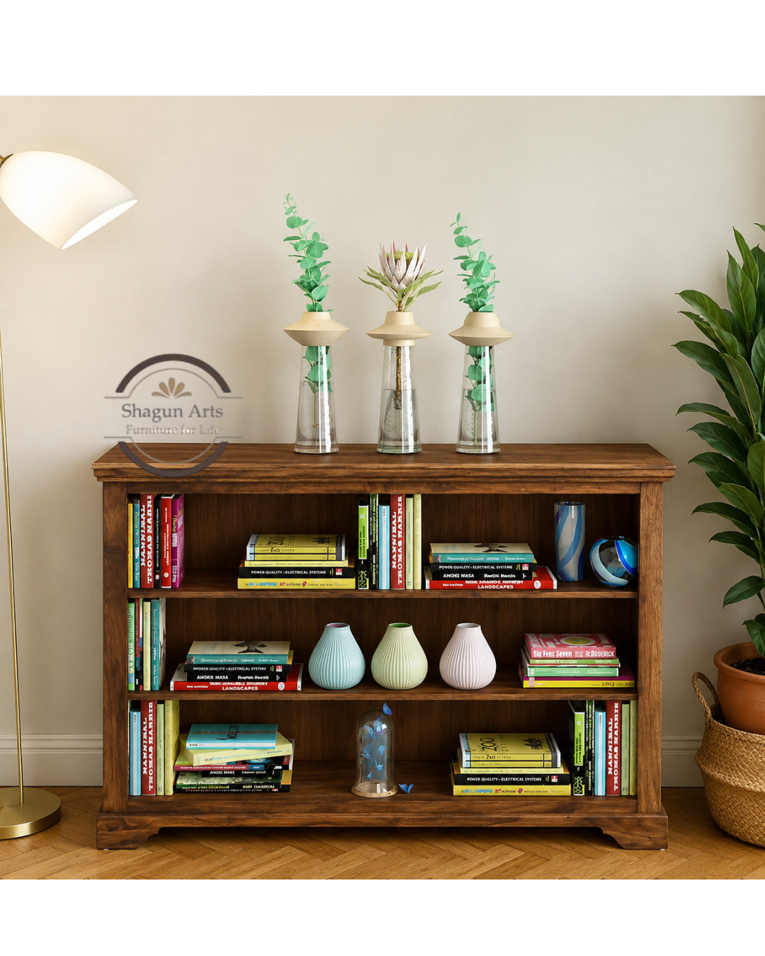 Fanny Solid Sheesham Wood 3-Tier Bookshelf in Provincial Teak Finish