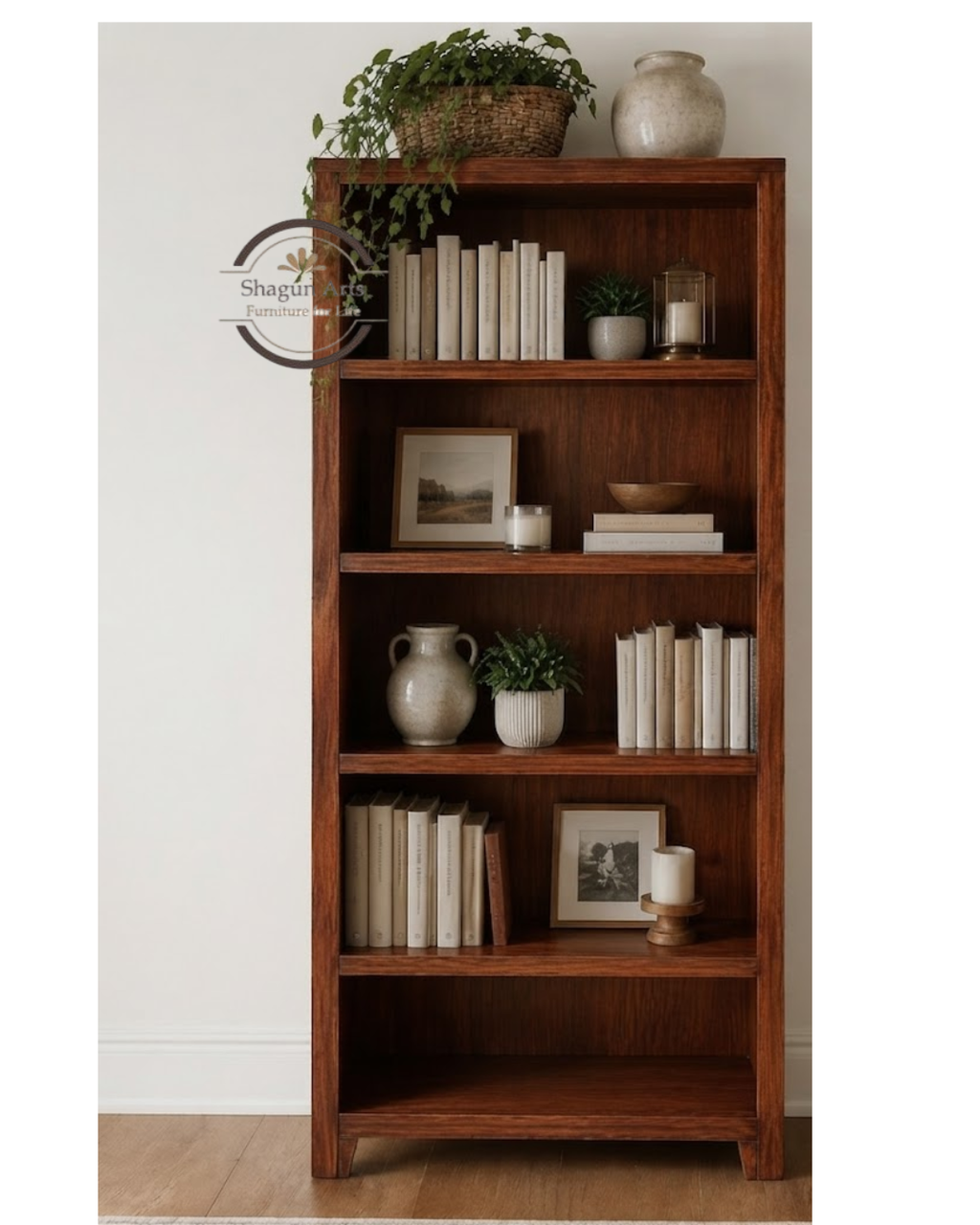 Enkel Solid Sheesham Wood Book Shelf In Rustic Dark Teak Finish