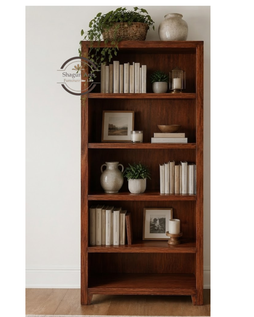 Enkel Solid Sheesham Wood Book Shelf In Rustic Dark Teak Finish