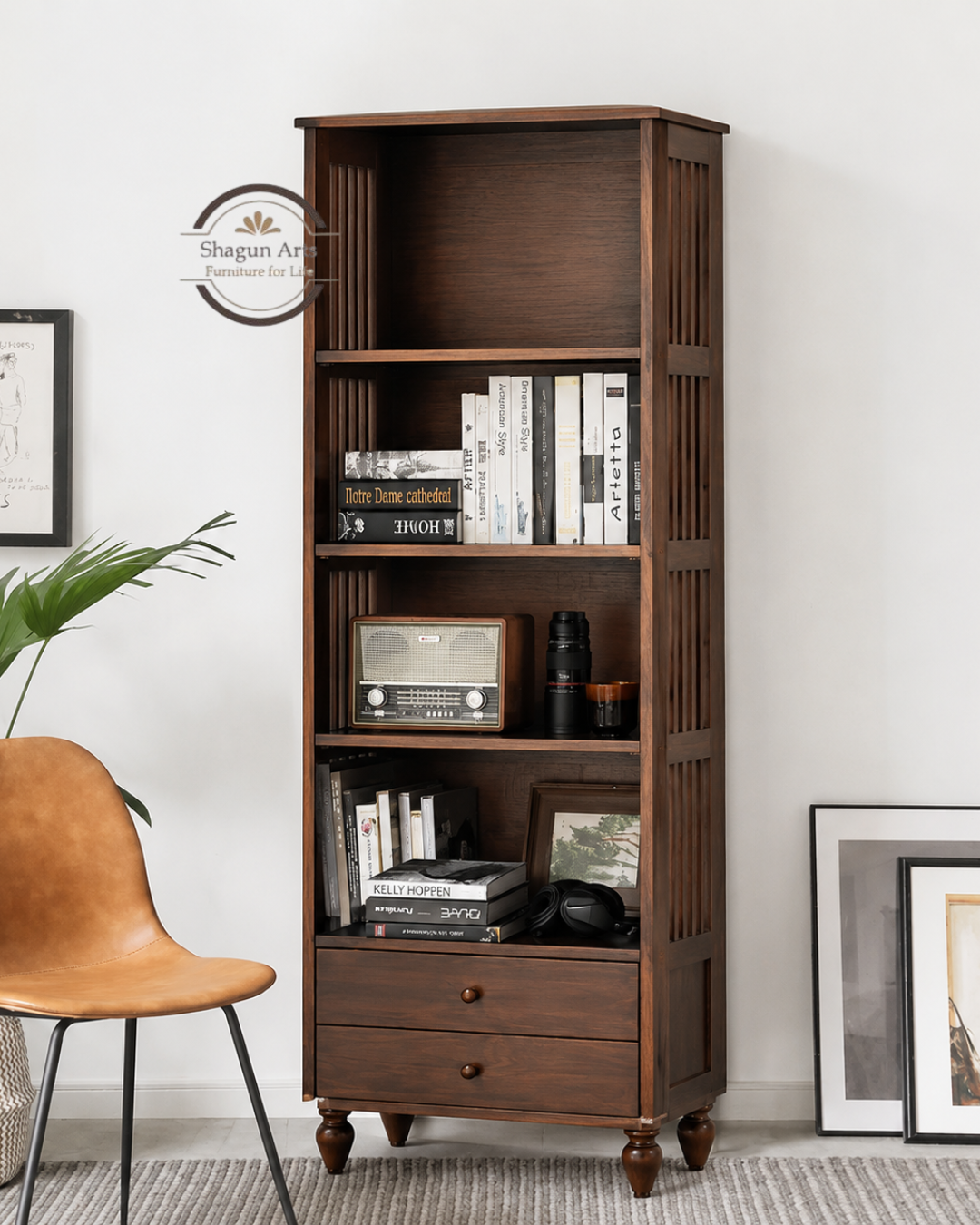 Homer Solid Sheesham Wood 6-Tier Bookshelf In Honey Oak Finish