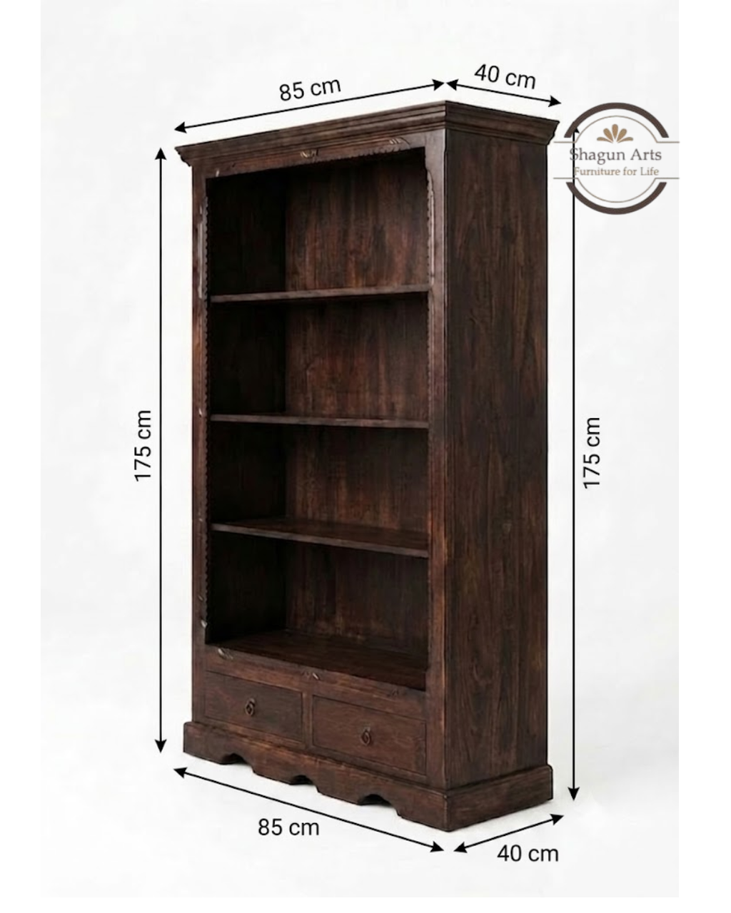 Anne Solid Sheesham Bookshelf with Drawer In Honey Oak Finish