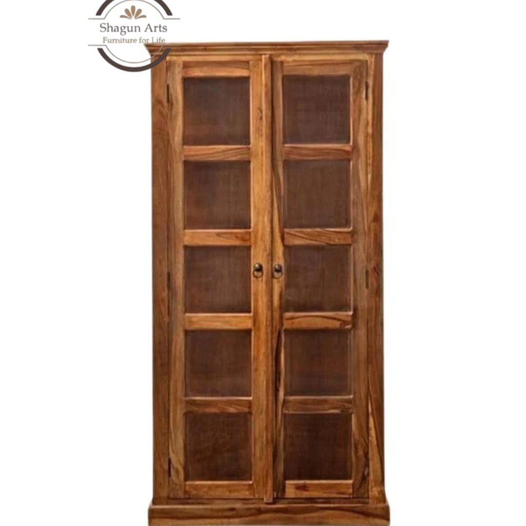 Carys Solid Sheesham Wood Glass Door Display Cabinet