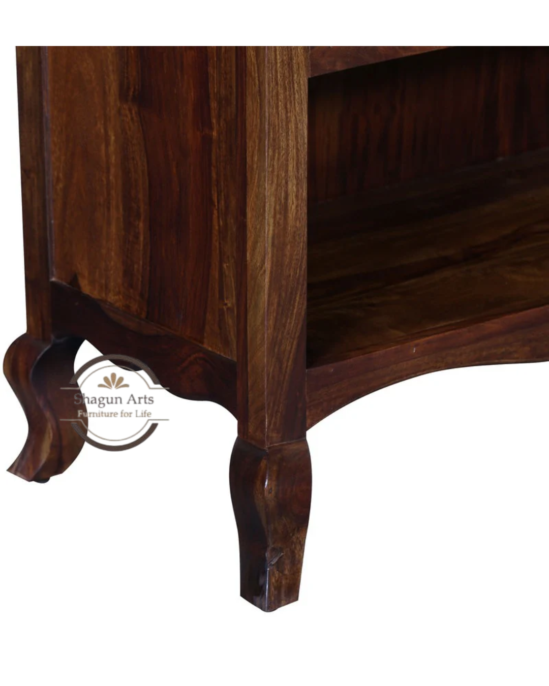 Osias Solid Sheesham Wood Bookshelf with Curved Legs In Provencial Teak Finish