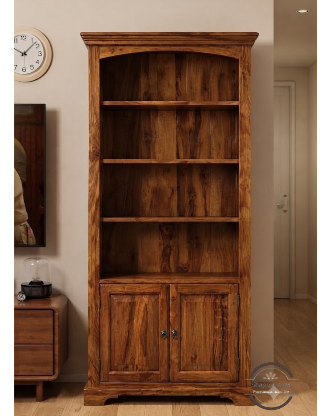 Essex Sheesham Wood Bookshelf with Cabinet Book Shelf