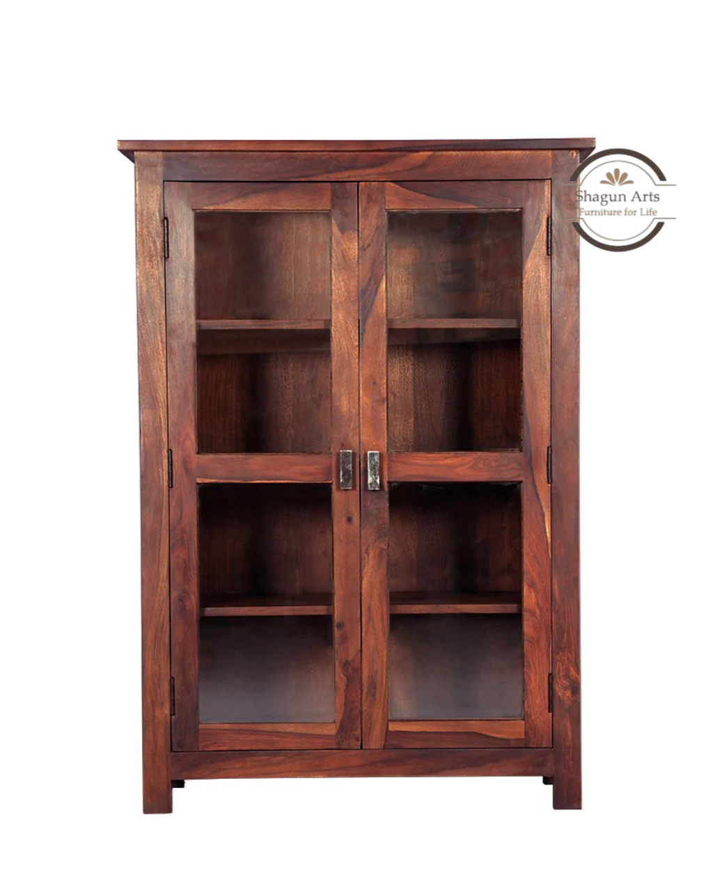 Pietro Tiffany Display Shelf Sheesham Wood 2-Door Display Cabinet in Honey Oak Finish