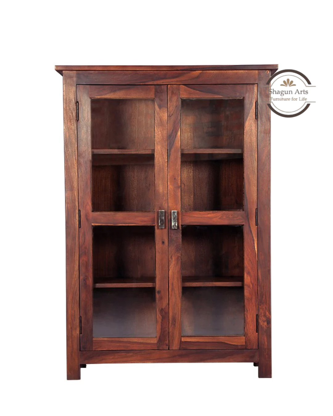 Pietro Tiffany Display Shelf Sheesham Wood 2-Door Display Cabinet in Honey Oak Finish