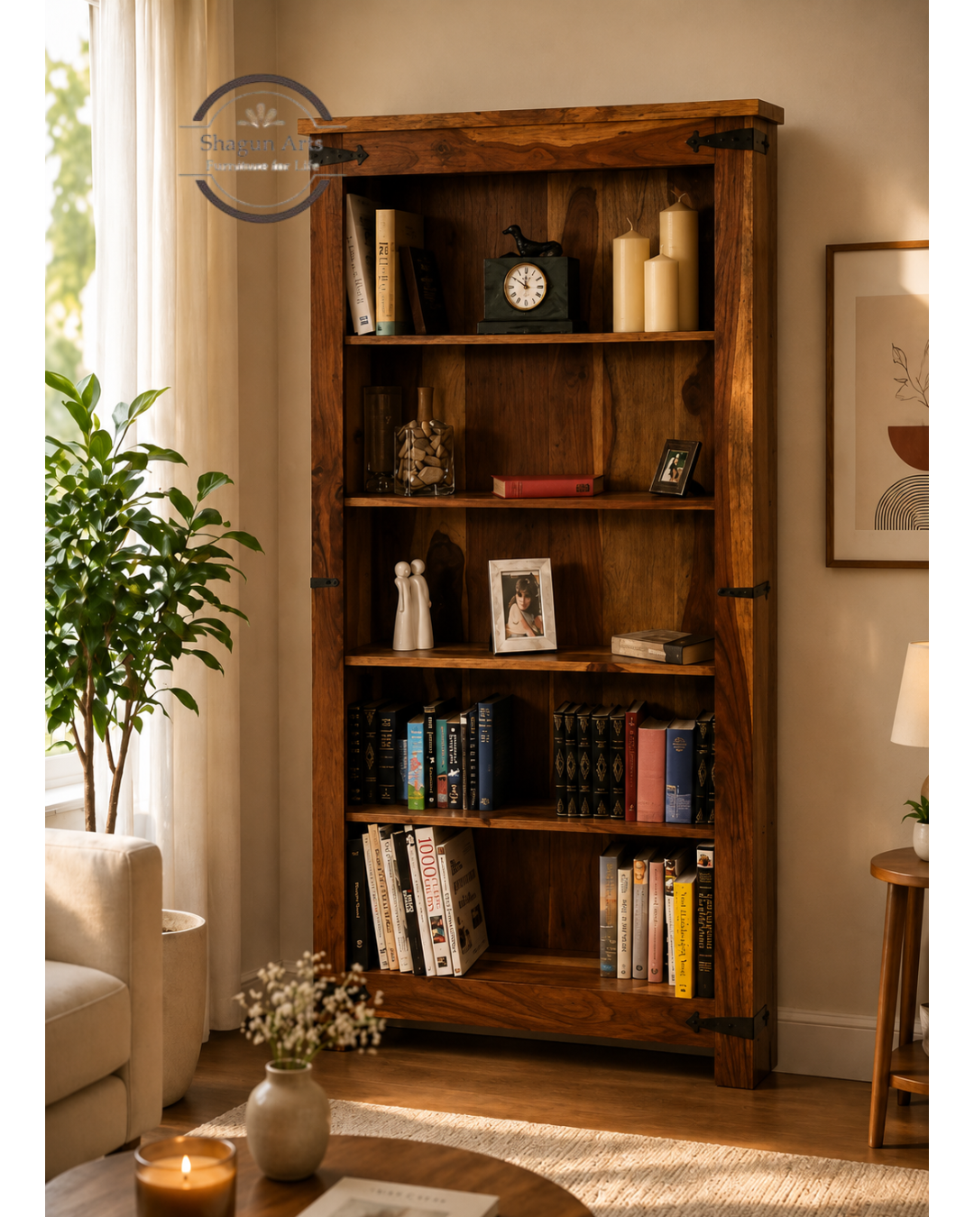 Siramika Solid Sheesham Wood Book Shelf in Honey Oak Finish