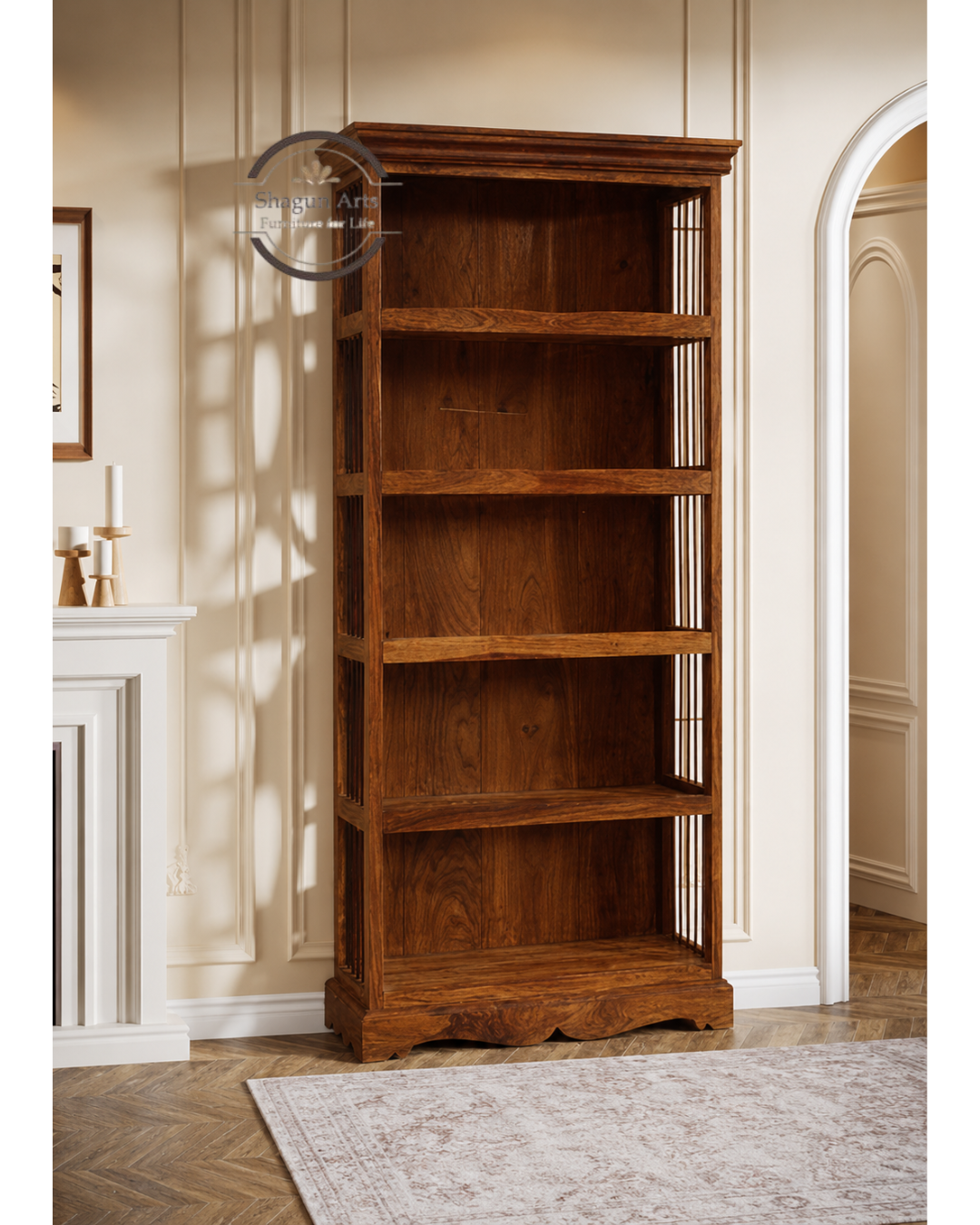 Abeey Solid Wood Sheesham Wood 5-Shelf Bookshelf In Natural Finish