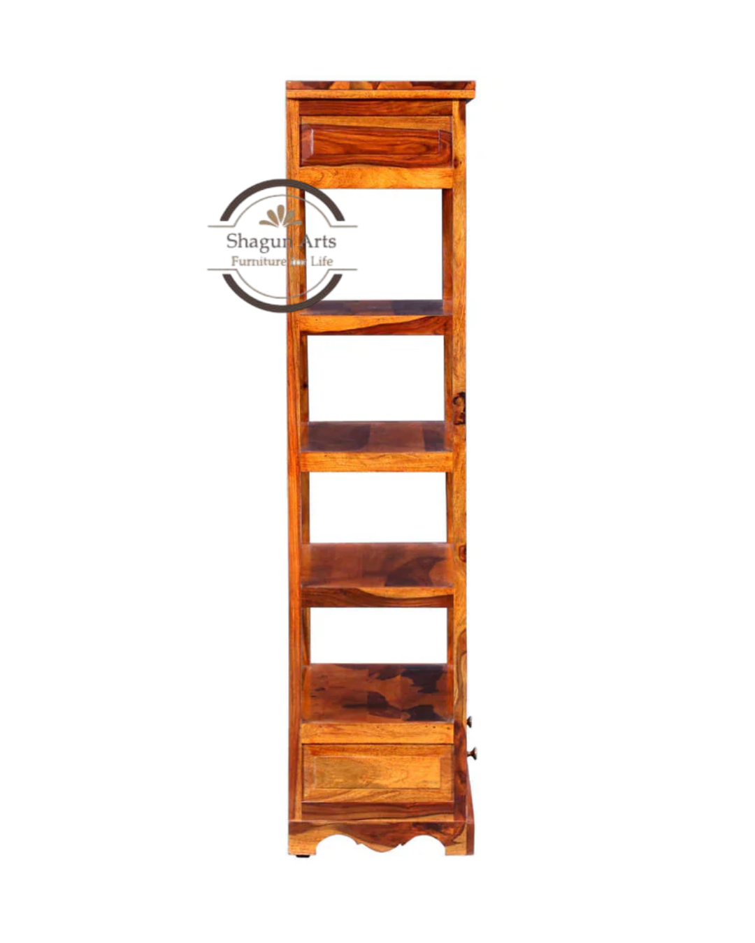 Lacey Solid Sheesham Wood Bookshelf with Decorative Tile Accent in Honey Oak Finish