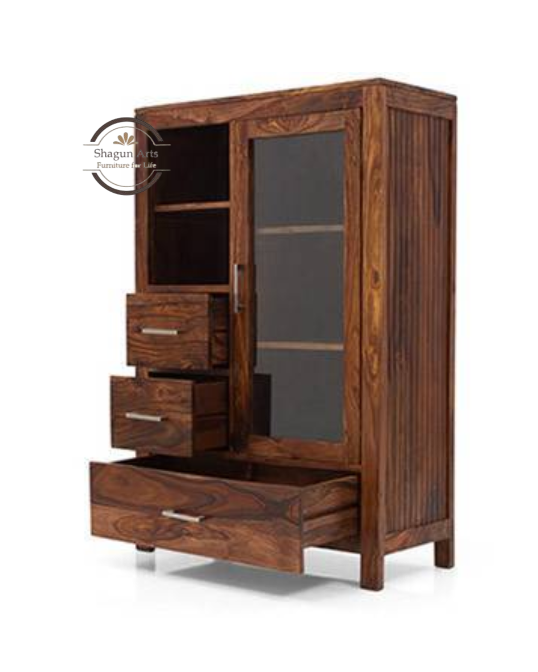 Theo Solid Sheesham Wood Multi-Storage Bookshelf Carnegie Cabinet