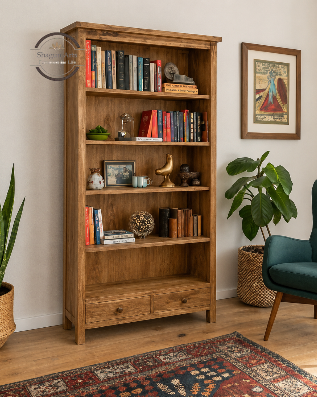 Avalon Solid Sheesham Wood Bookshelf In Natural Brown Finish