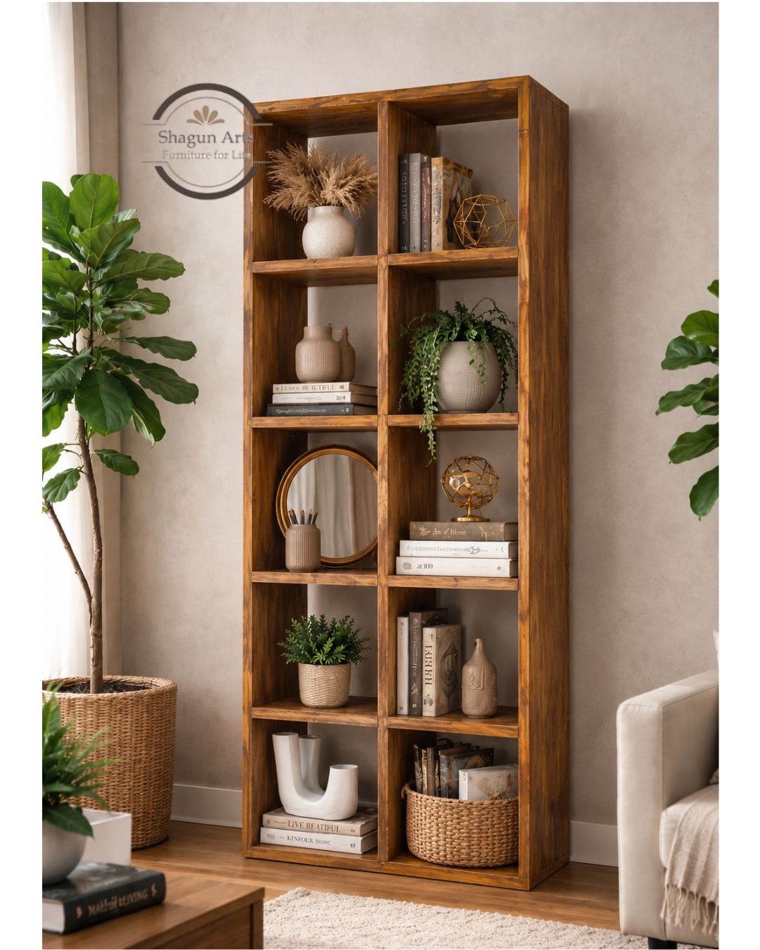 Hayao 8 Sheesham Bookshelf Cube Book Shelf In Natural Brown