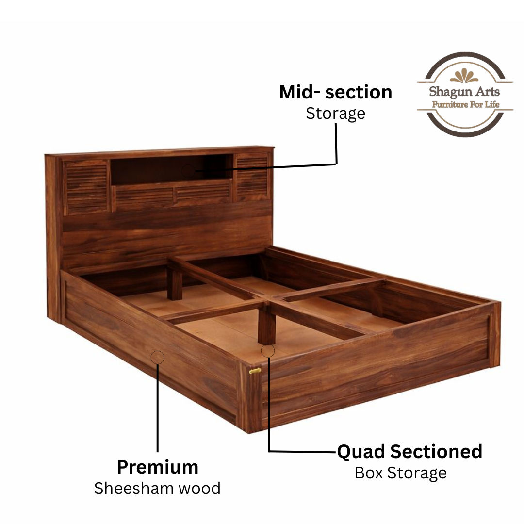 Maddox Solid Sheesham Wood King Size Bed in Walnut Finish