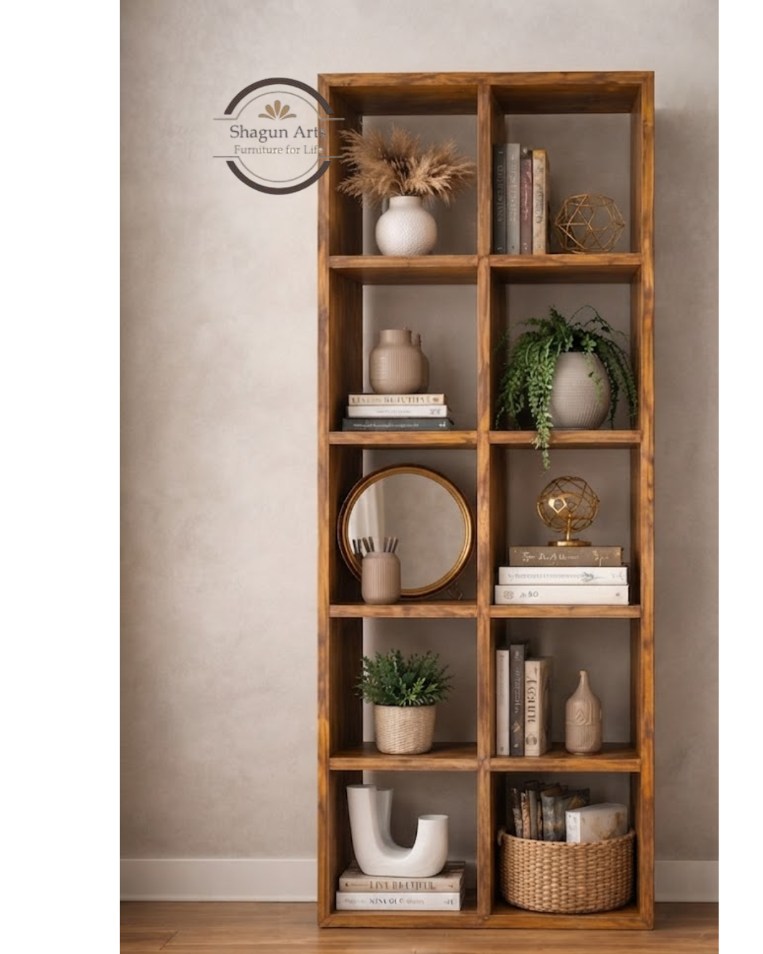 Hayao 8 Sheesham Bookshelf Cube Book Shelf In Natural Brown