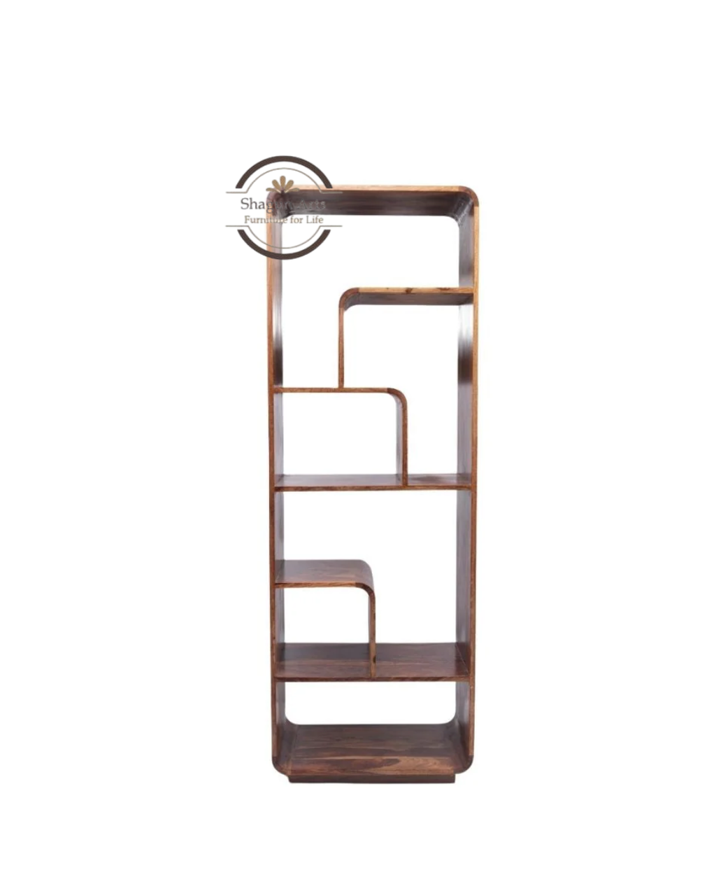 Thalia Solid Sheesham Wood Modern Geometric Display Bookshelf