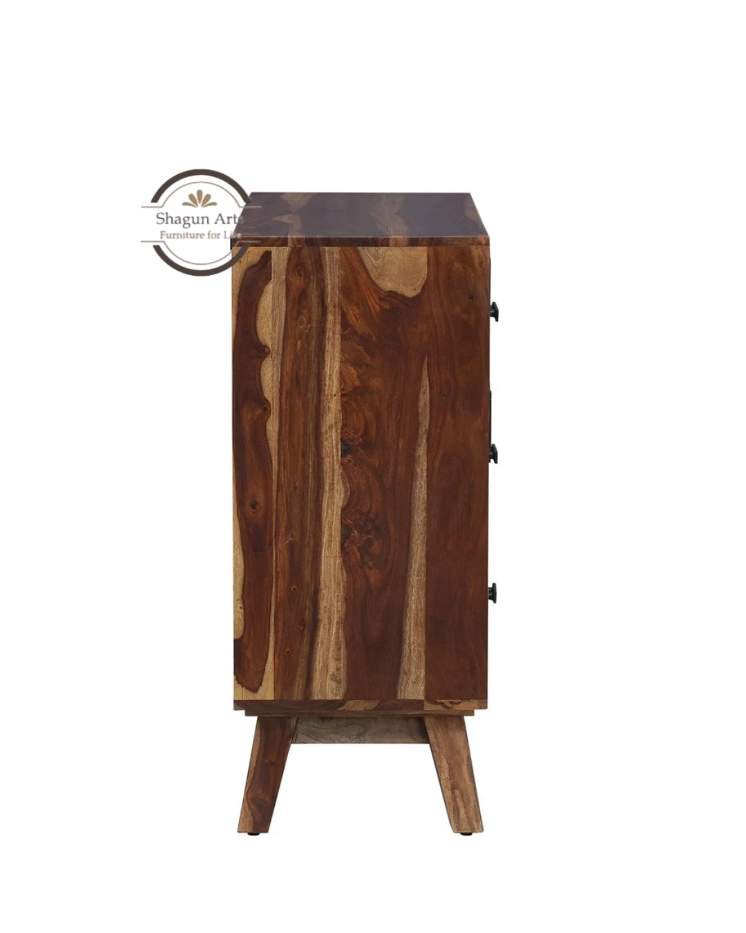 Portus Solid Sheesham Wood Multi-Storage Cabinet with Shelves, Drawers & Door In Rustic Teak Finish
