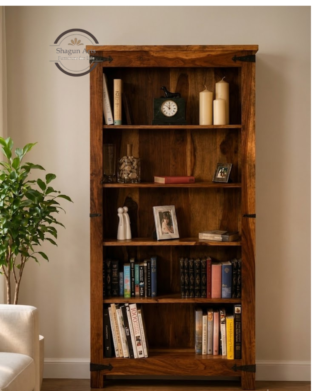 Siramika Solid Sheesham Wood Book Shelf in Honey Oak Finish