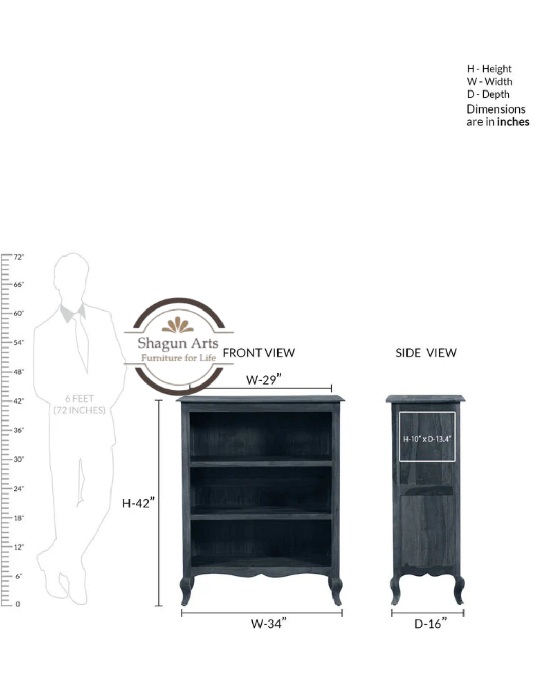 Osias Solid Sheesham Wood Bookshelf with Curved Legs In Provencial Teak Finish
