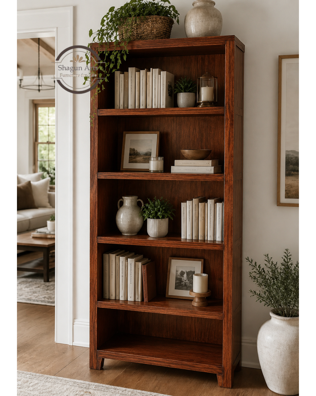 Enkel Solid Sheesham Wood Book Shelf In Rustic Dark Teak Finish