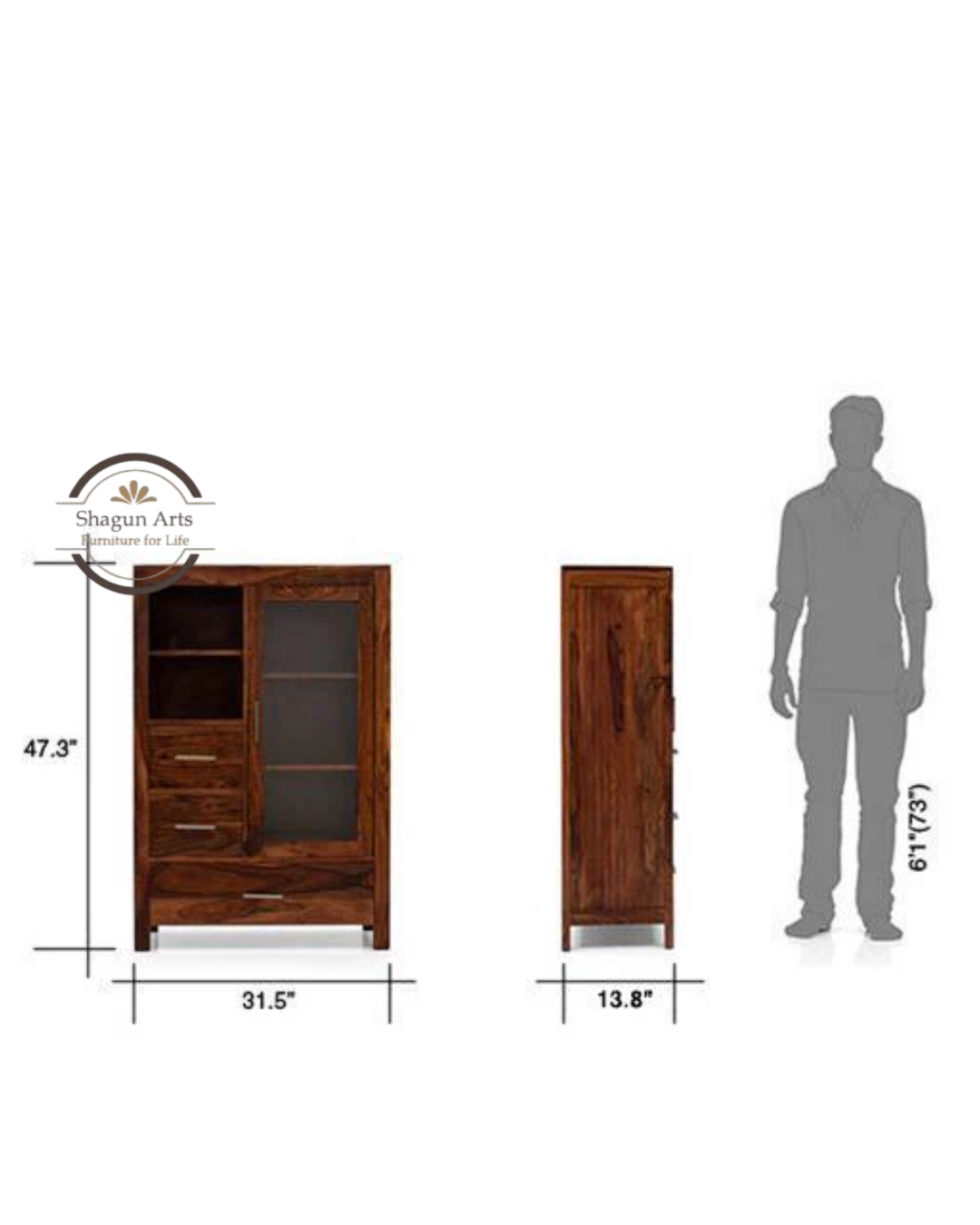 Theo Solid Sheesham Wood Multi-Storage Bookshelf Carnegie Cabinet