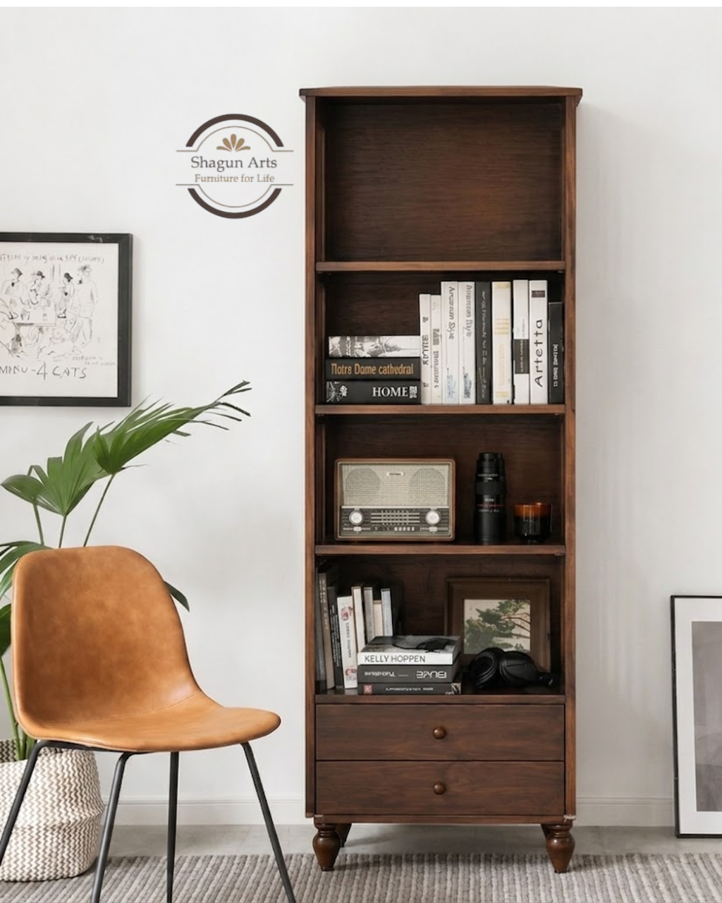 Homer Solid Sheesham Wood 6-Tier Bookshelf In Honey Oak Finish