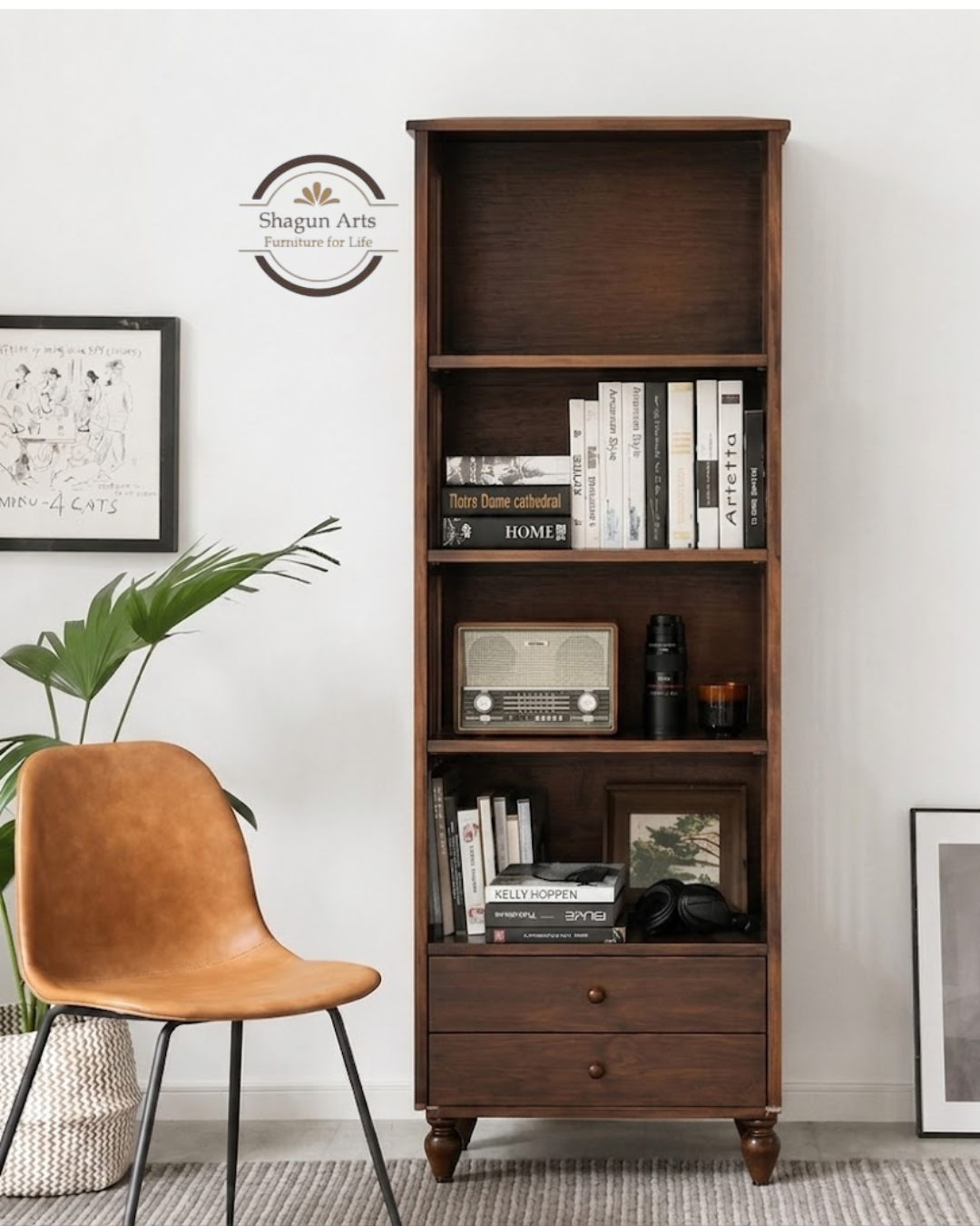 Homer Solid Sheesham Wood 6-Tier Bookshelf In Honey Oak Finish