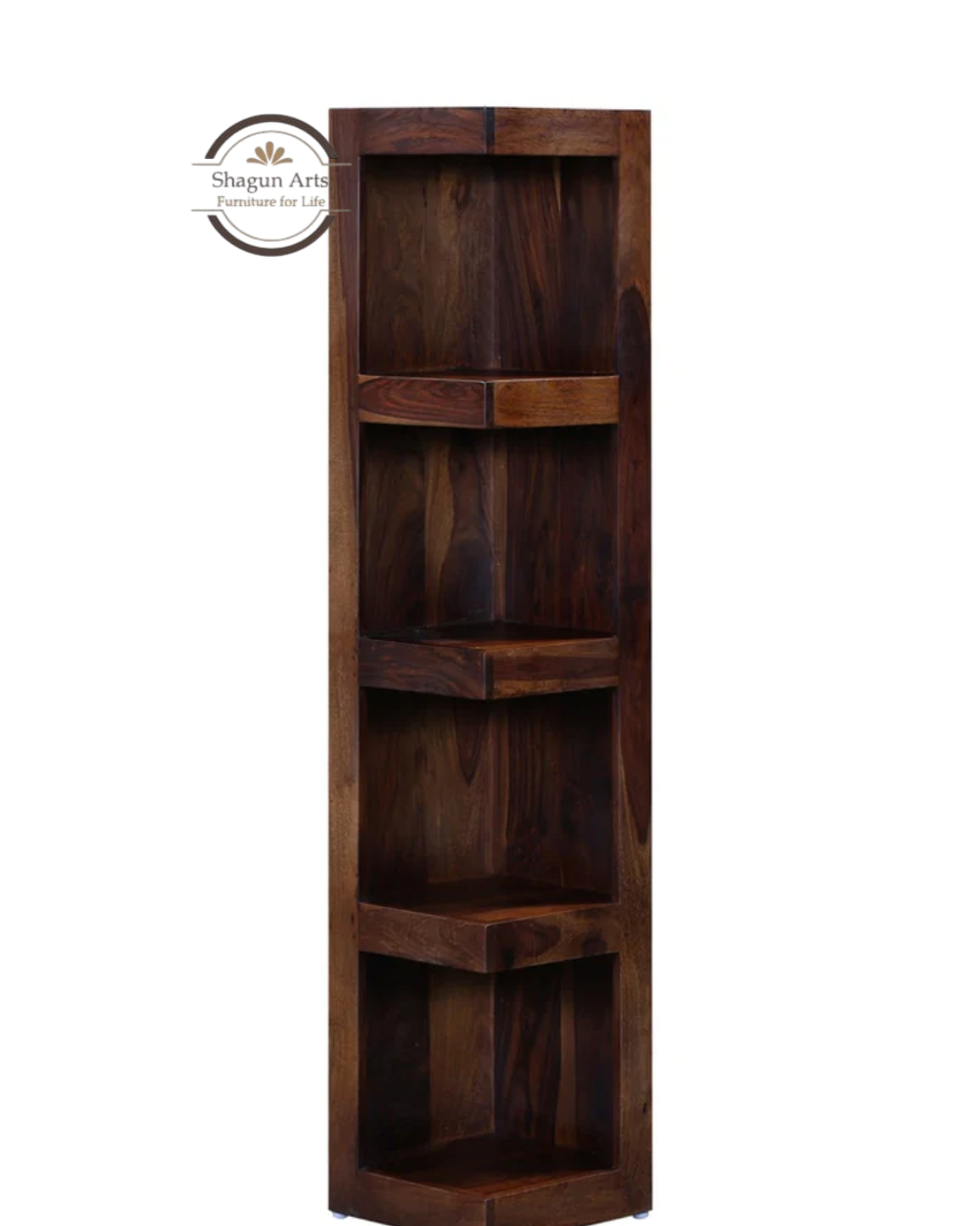 Anderson Solid Sheesham Wood 4-Tier Corner Bookshelf in Provincial Teak Finish
