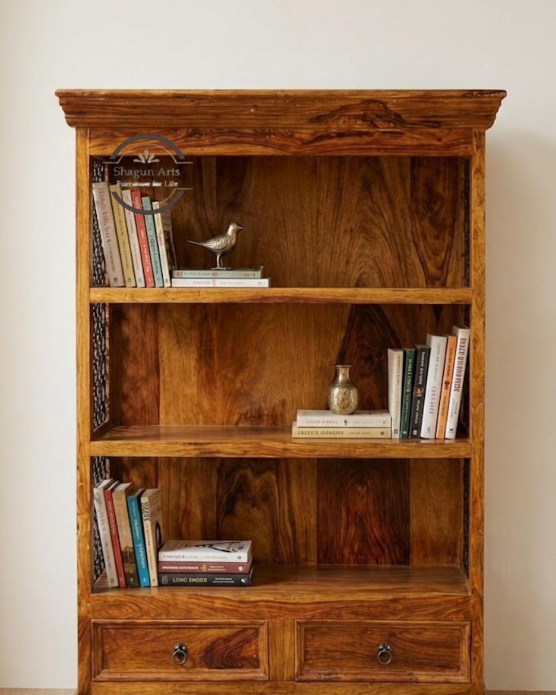 Imako Solid Sheesham Wood With 2 spacious Drawers In Natural Brown Finish