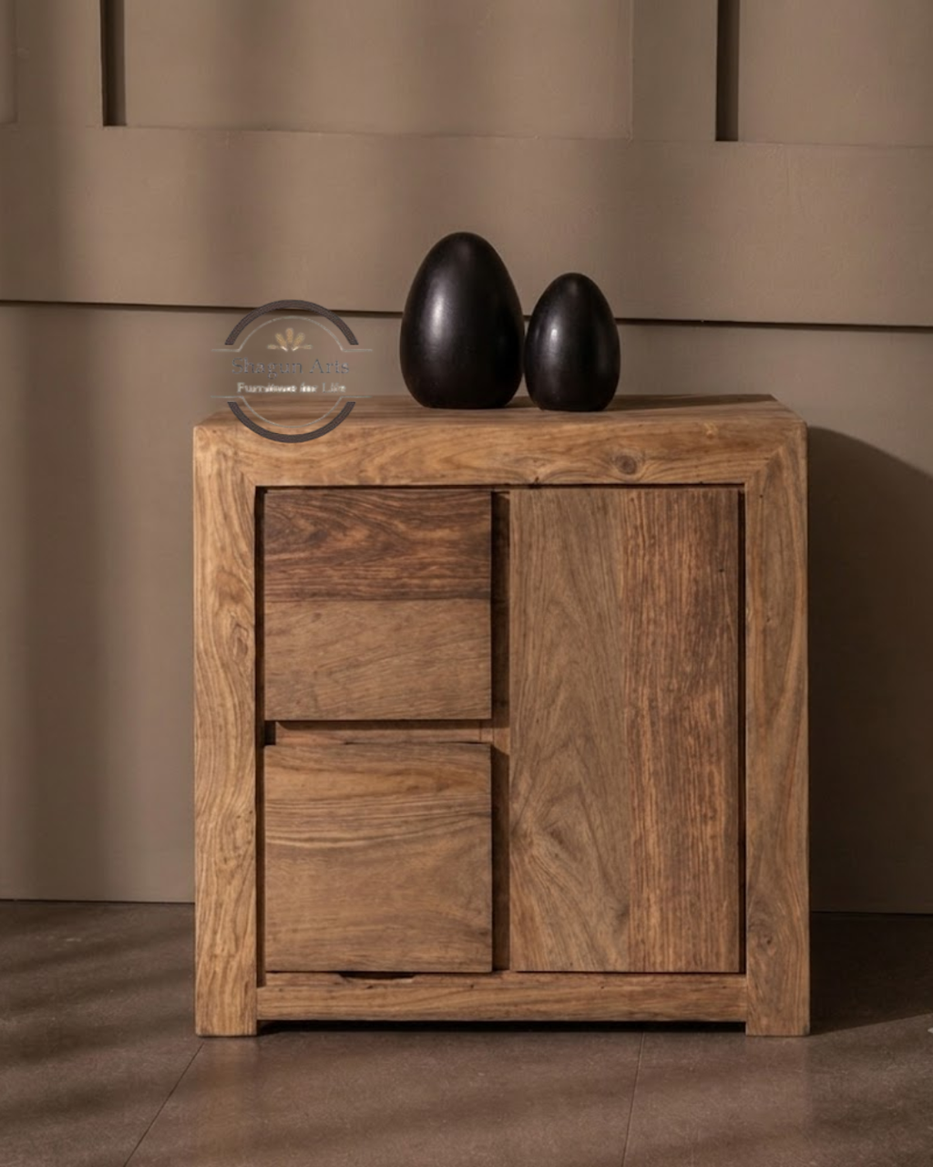 Tapan Solid Sheesham Wood Bedside Table with Spacious Drawer and Spacious Cabinet In Natural Brown Finish
