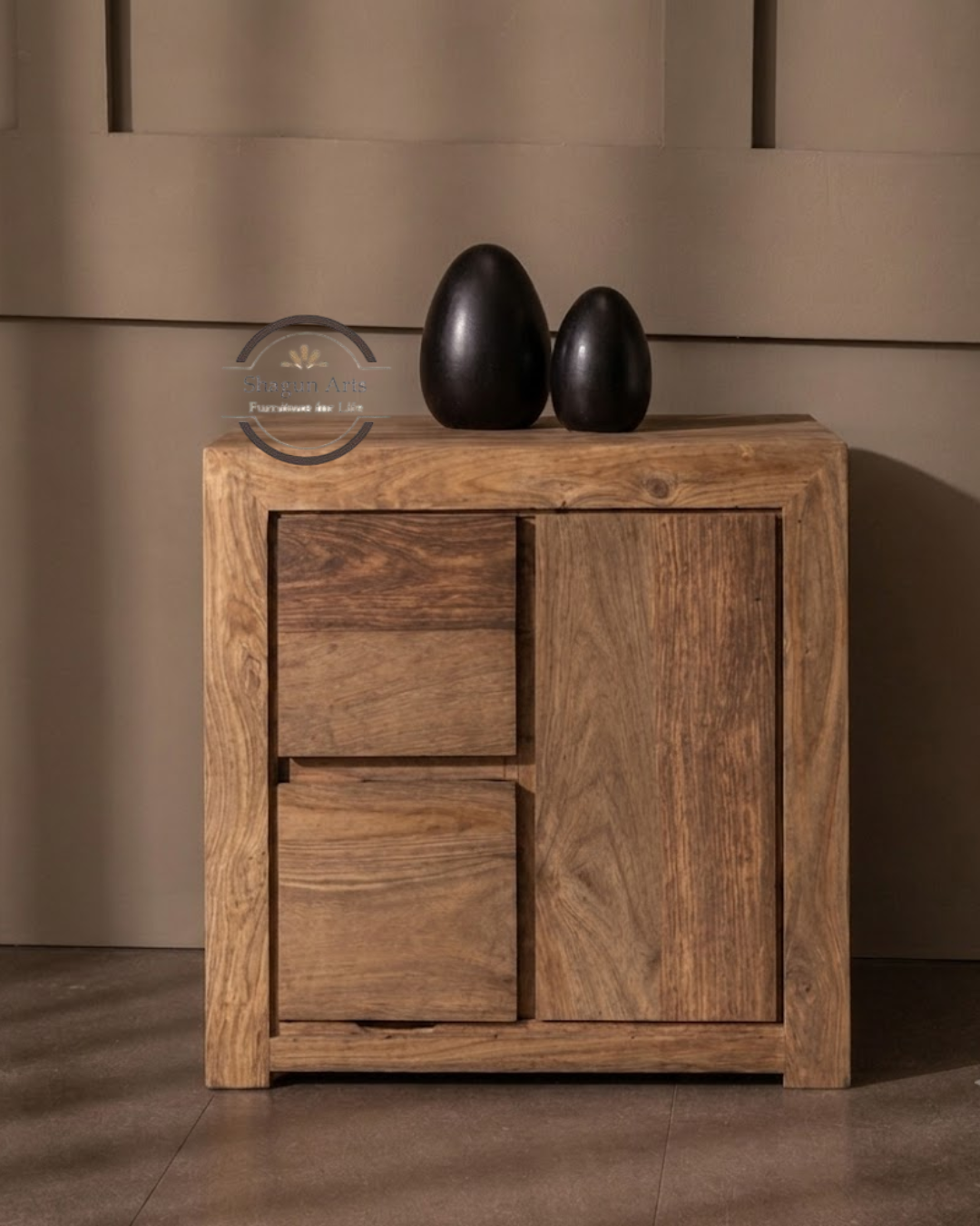 Tapan Solid Sheesham Wood Bedside Table with Spacious Drawer and Spacious Cabinet In Natural Brown Finish