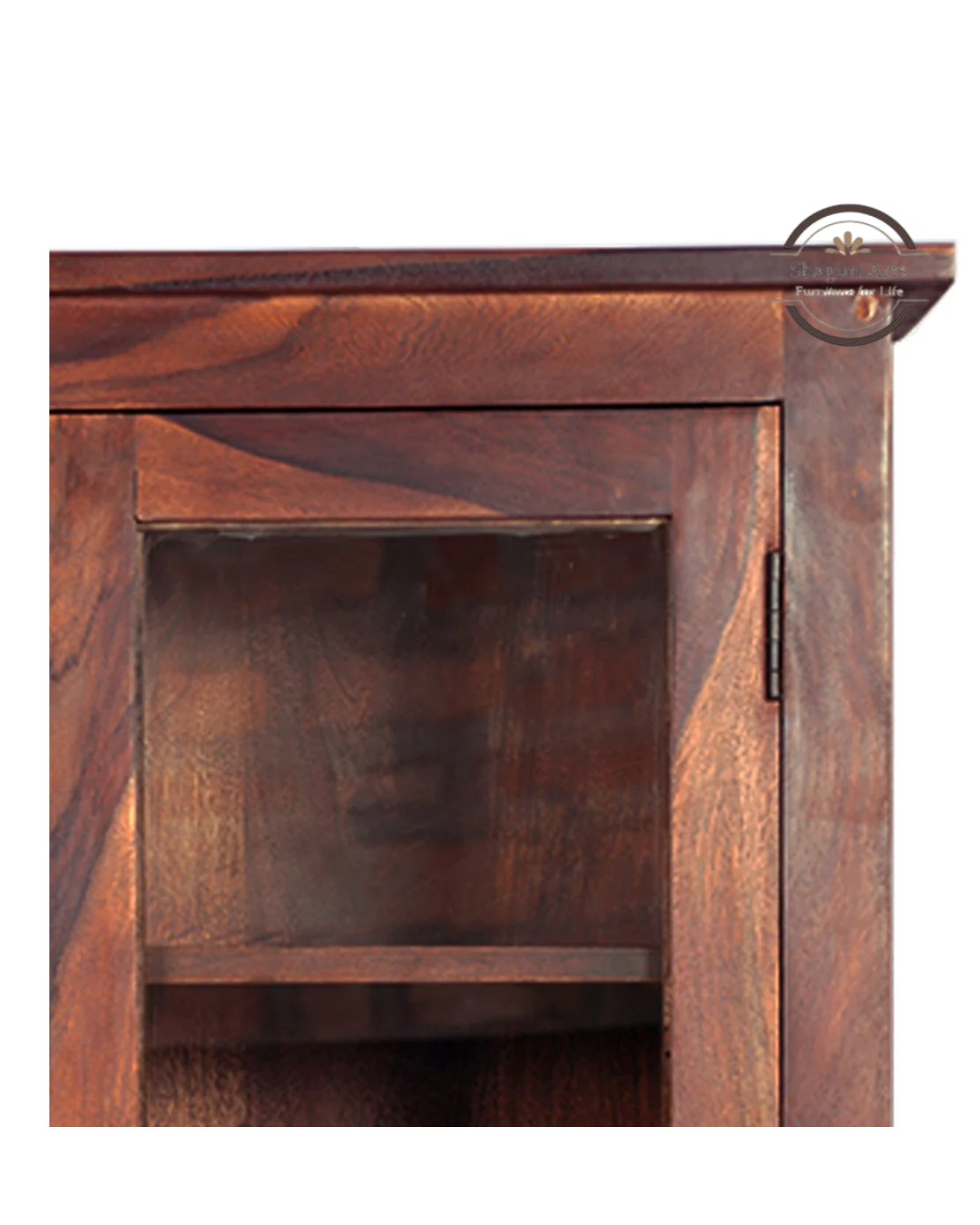Pietro Tiffany Display Shelf Sheesham Wood 2-Door Display Cabinet in Honey Oak Finish
