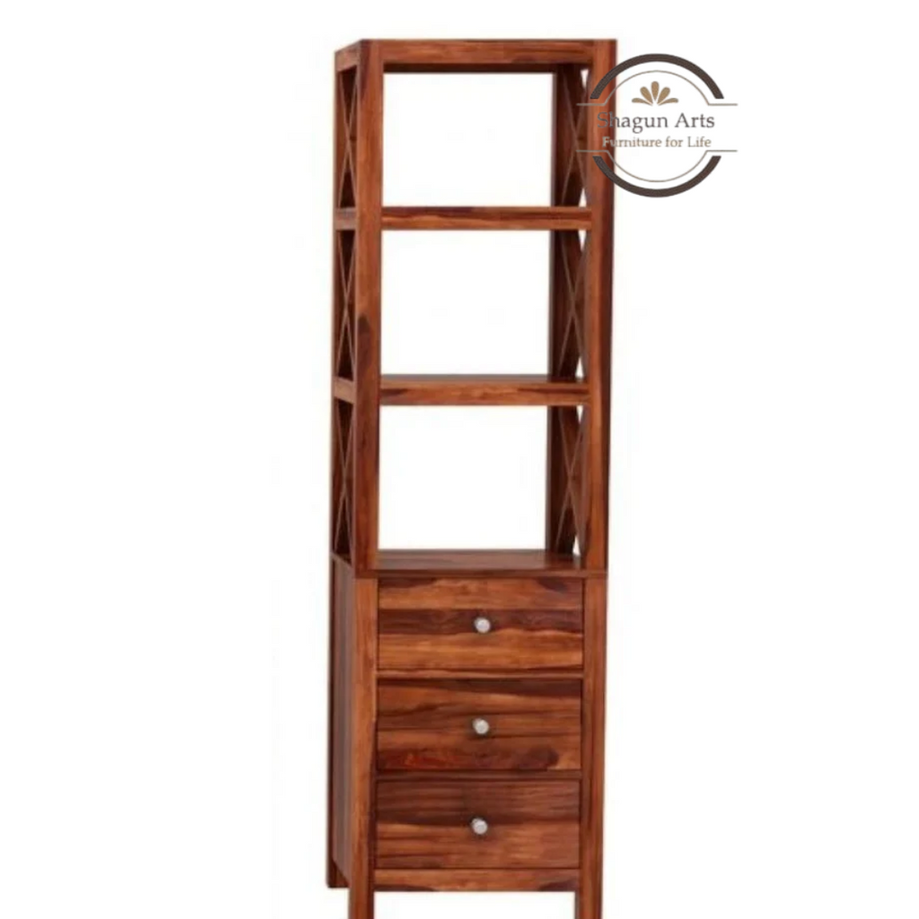 Hestia Solid Sheesham Wood Open Display Rack And Drawers