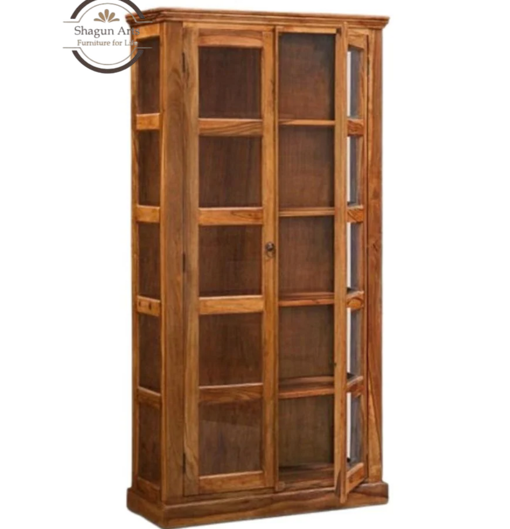 Carys Solid Sheesham Wood Glass Door Display Cabinet