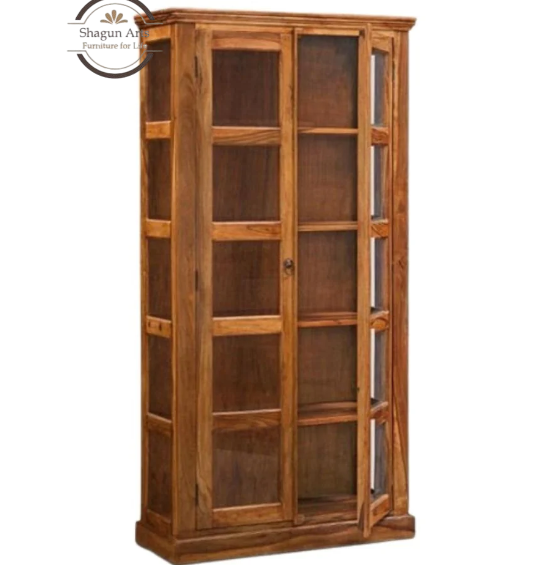 Carys Solid Sheesham Wood Glass Door Display Cabinet