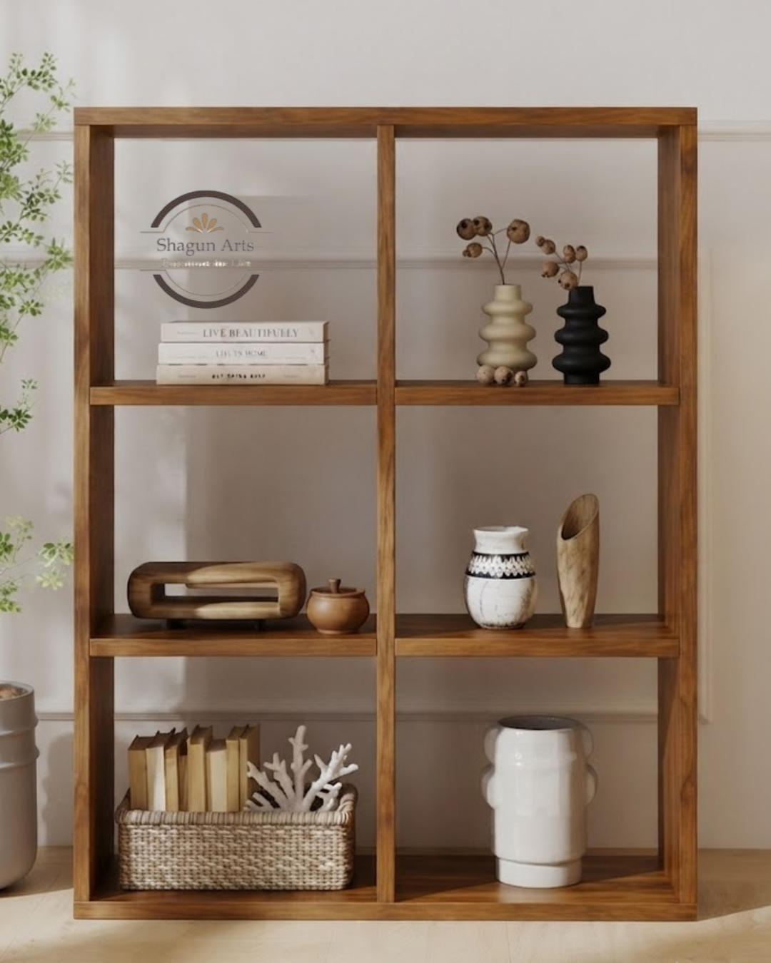 Hayao 6 Cube Solid Sheesham Book Shelf In Natural Brown Finish