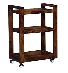 Delroy Bar Wooden Bar Trolley/Serving Trolley/Wooden Service Trolley (Sheesham Wood) (Teak Wood Shade)(foulding)