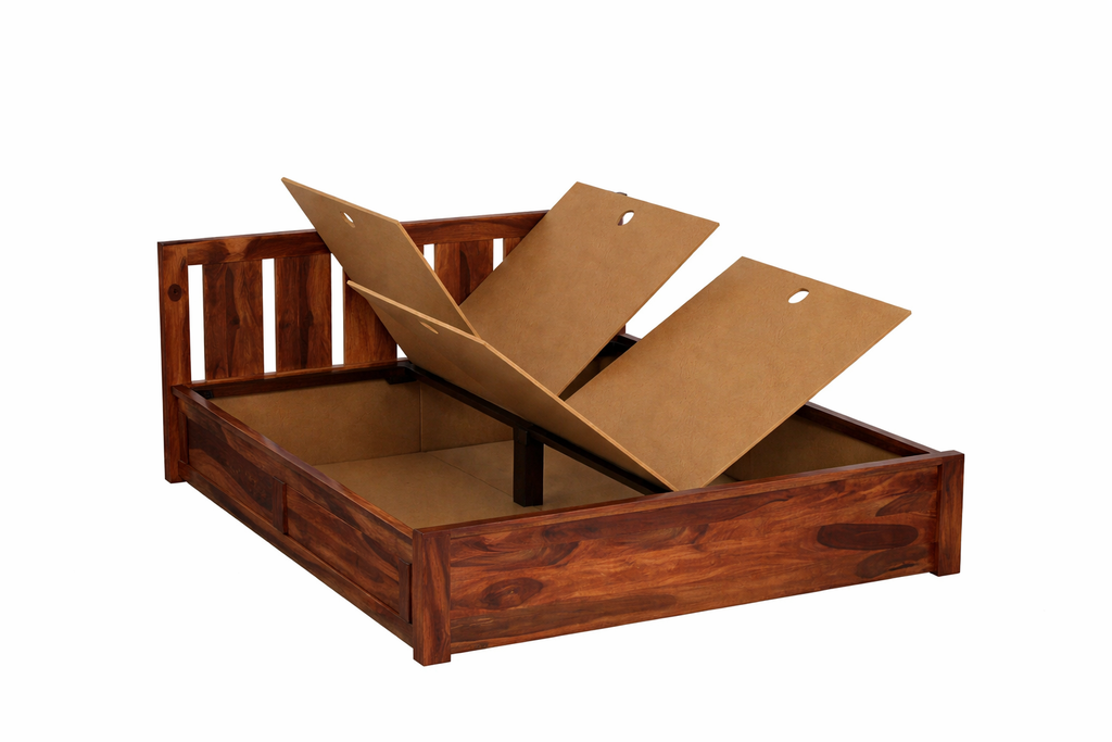 Denzel  Solid Wood King Size Bed with Storage in Honey Oak Finish