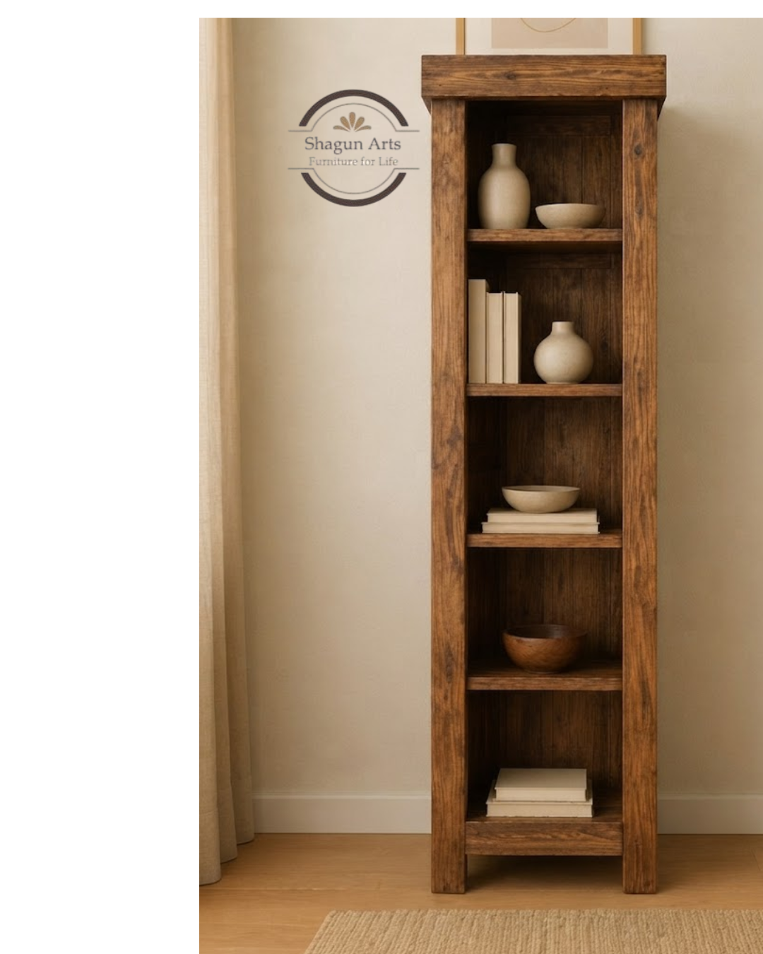 Stanfield Solid Sheesham Wooden 4-Tier Corner Book Shelf In Natural Brown Finish