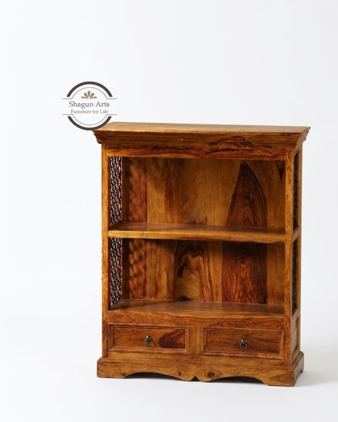 Imako Solid Sheesham Wood With 2 spacious Drawers In Natural Brown Finish