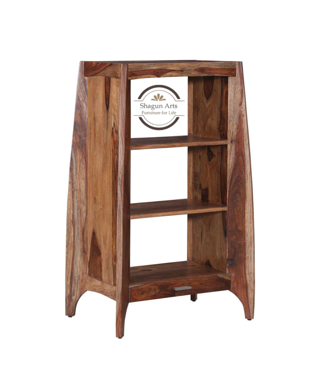 Crossroads Sheesham Wood Bookshelf with Multi-Level Open Storage In Warm Walnut Finish
